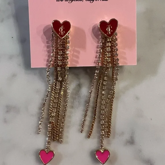 NEW JUICY COUTURE HEART JEWELED DANGLE EARRINGS NWT - Picture 4 of 4